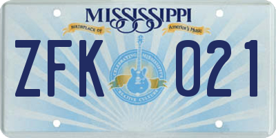 MS license plate ZFK021