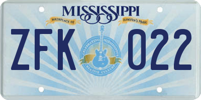 MS license plate ZFK022
