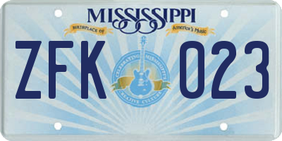 MS license plate ZFK023