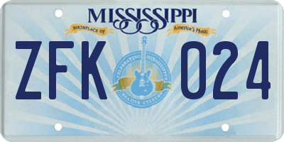 MS license plate ZFK024