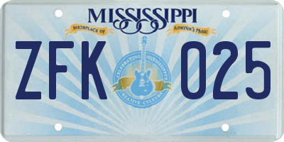 MS license plate ZFK025