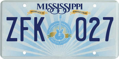 MS license plate ZFK027