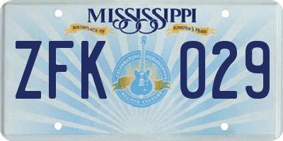 MS license plate ZFK029