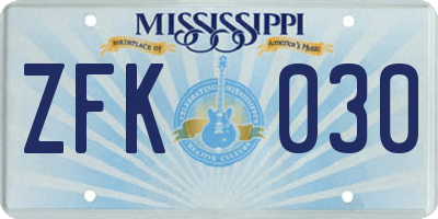 MS license plate ZFK030