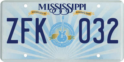MS license plate ZFK032
