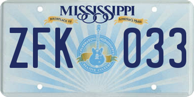 MS license plate ZFK033