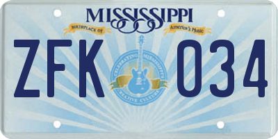 MS license plate ZFK034