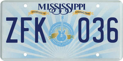 MS license plate ZFK036