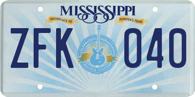 MS license plate ZFK040
