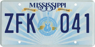 MS license plate ZFK041