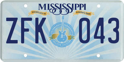 MS license plate ZFK043
