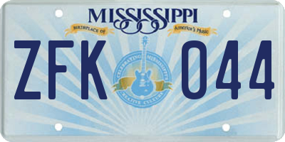 MS license plate ZFK044
