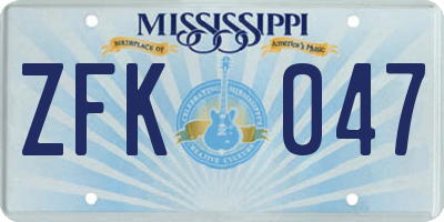 MS license plate ZFK047