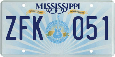 MS license plate ZFK051