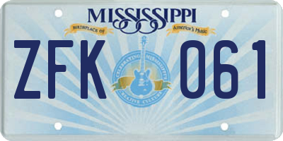 MS license plate ZFK061