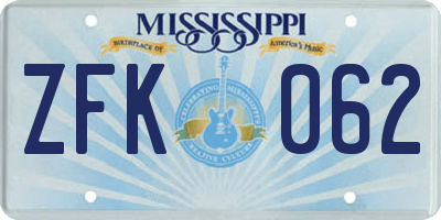 MS license plate ZFK062