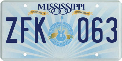 MS license plate ZFK063