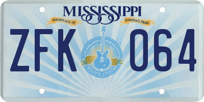 MS license plate ZFK064