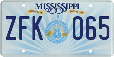 MS license plate ZFK065