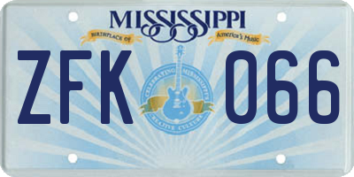 MS license plate ZFK066