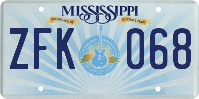 MS license plate ZFK068