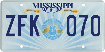 MS license plate ZFK070