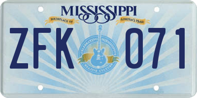 MS license plate ZFK071