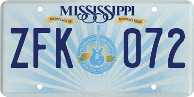 MS license plate ZFK072