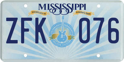 MS license plate ZFK076