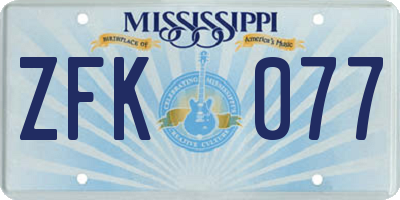 MS license plate ZFK077