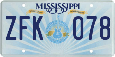 MS license plate ZFK078