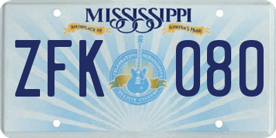 MS license plate ZFK080