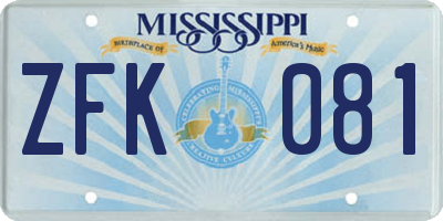 MS license plate ZFK081