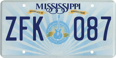 MS license plate ZFK087