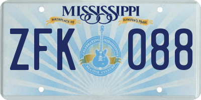 MS license plate ZFK088