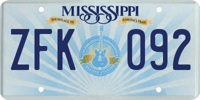 MS license plate ZFK092