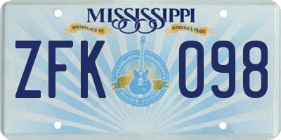 MS license plate ZFK098