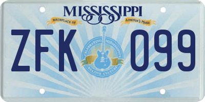 MS license plate ZFK099
