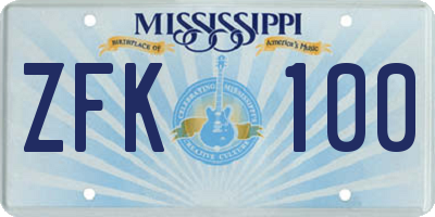 MS license plate ZFK100