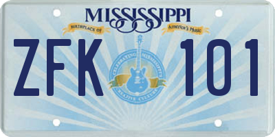 MS license plate ZFK101
