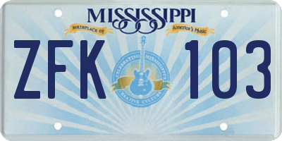 MS license plate ZFK103