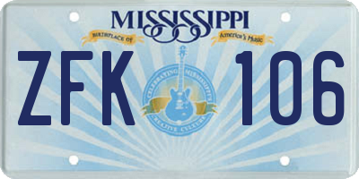 MS license plate ZFK106