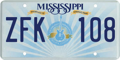 MS license plate ZFK108