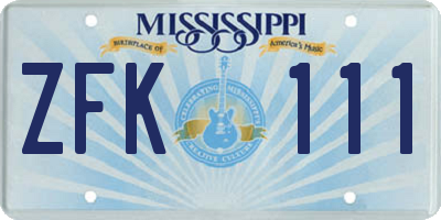 MS license plate ZFK111