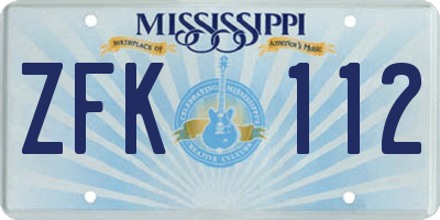 MS license plate ZFK112