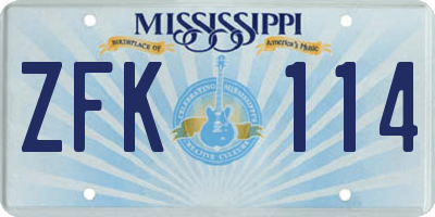 MS license plate ZFK114