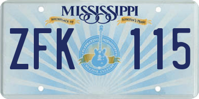 MS license plate ZFK115