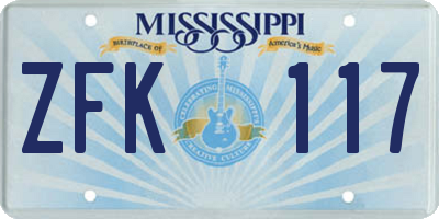 MS license plate ZFK117