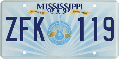 MS license plate ZFK119