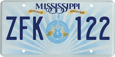 MS license plate ZFK122